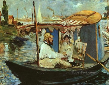  argenteuil painting - Claude Monet Working on his Boat in Argenteuil Realism Impressionism Edouard Manet